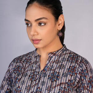 Grey Blue Kalamkari handblock printed dress