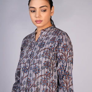 Grey Blue Kalamkari handblock printed dress