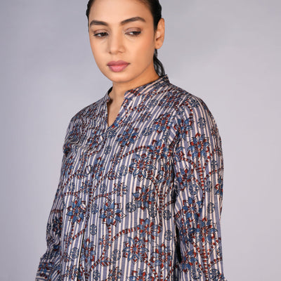 Grey Blue Kalamkari handblock printed dress