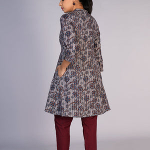 Grey Blue Kalamkari handblock printed dress