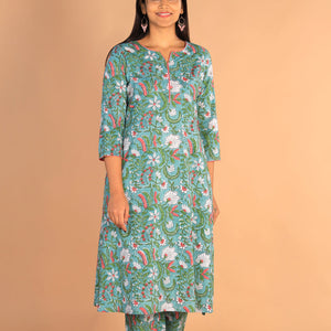 Floral Sanganeri hand block printed cotton dress