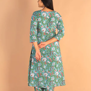 Floral Sanganeri hand block printed cotton dress