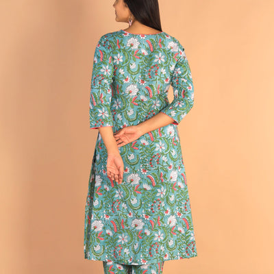 Floral Sanganeri hand block printed cotton dress