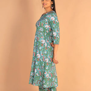 Floral Sanganeri hand block printed cotton dress