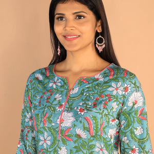 Floral Sanganeri hand block printed cotton dress