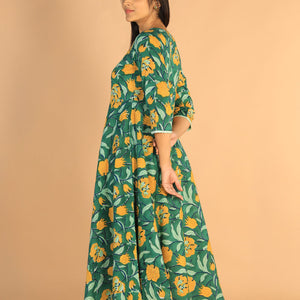 Floral Sanganeri hand block printed cotton dress