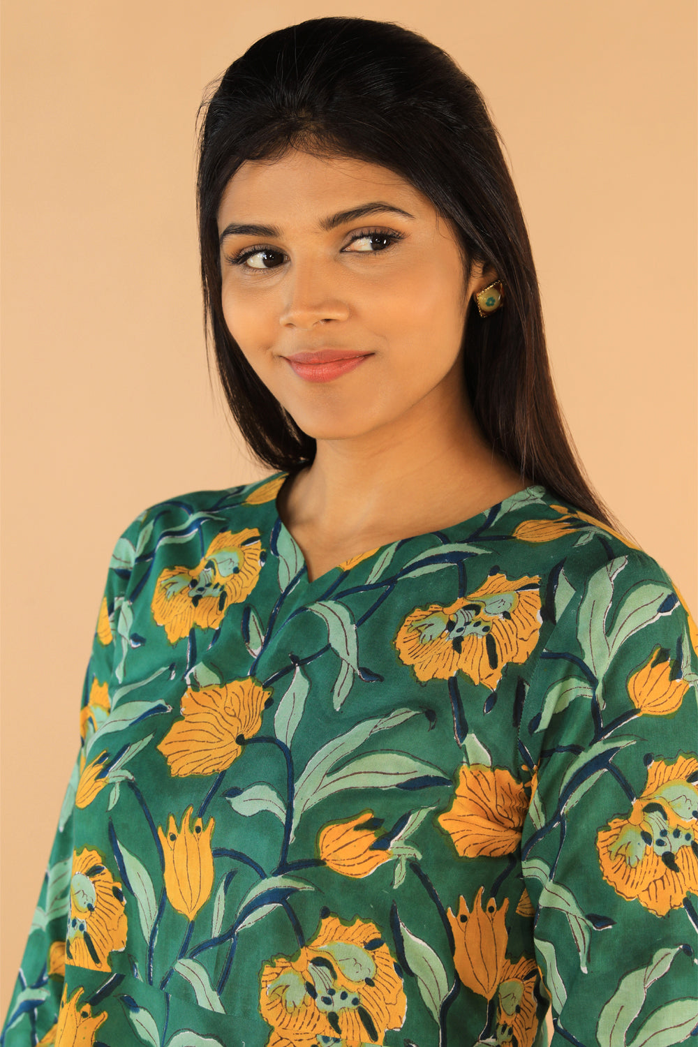 Floral Sanganeri hand block printed cotton dress