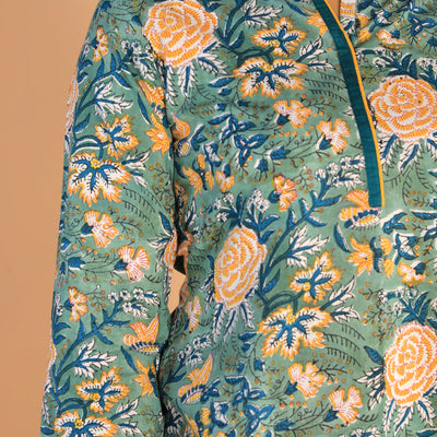 Floral Sanganeri hand block printed cotton dress