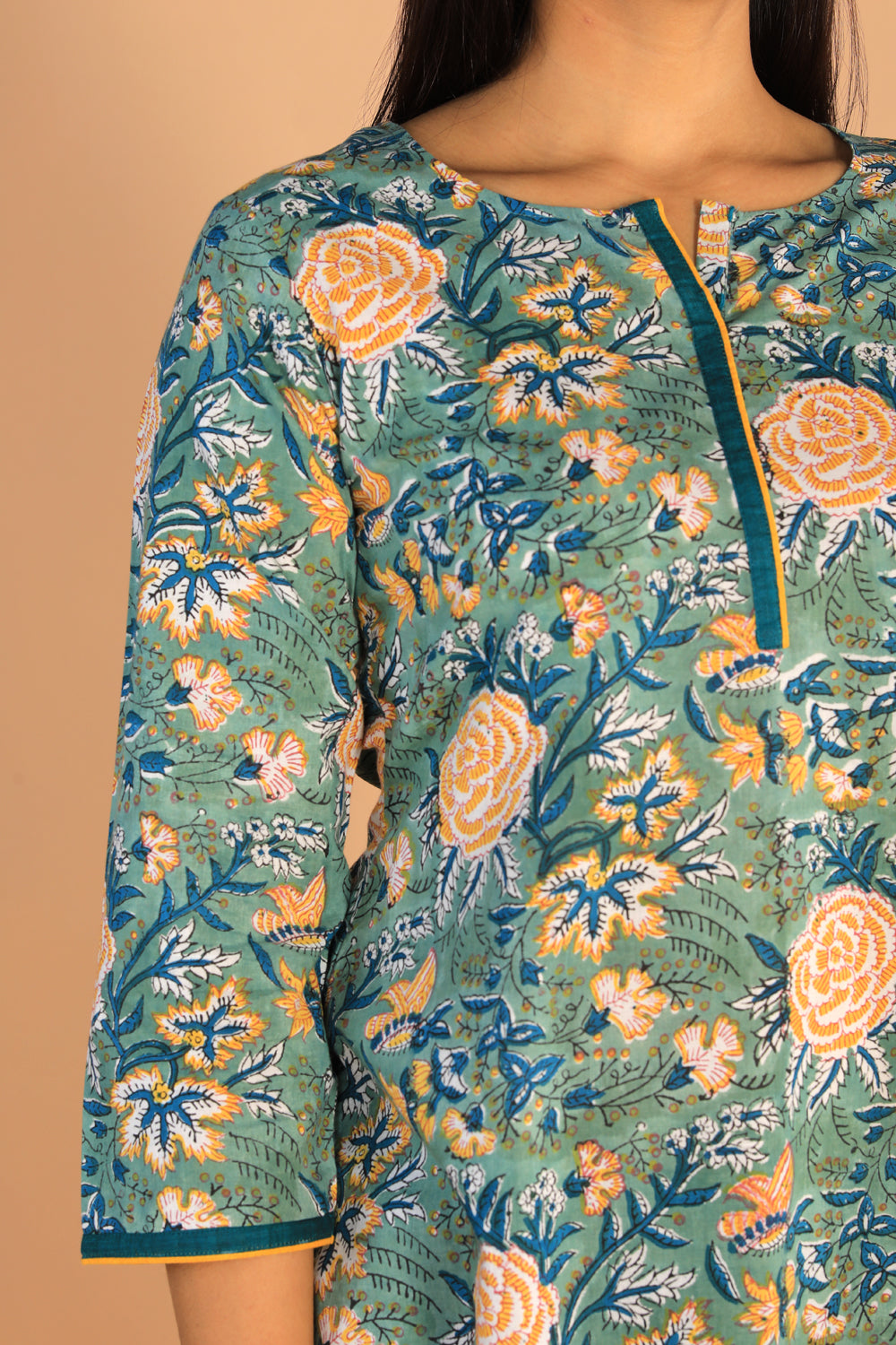 Floral Sanganeri hand block printed cotton dress