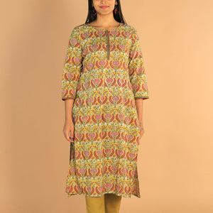Floral Sanganeri hand block printed cotton dress