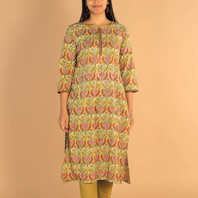 Floral Sanganeri hand block printed cotton dress