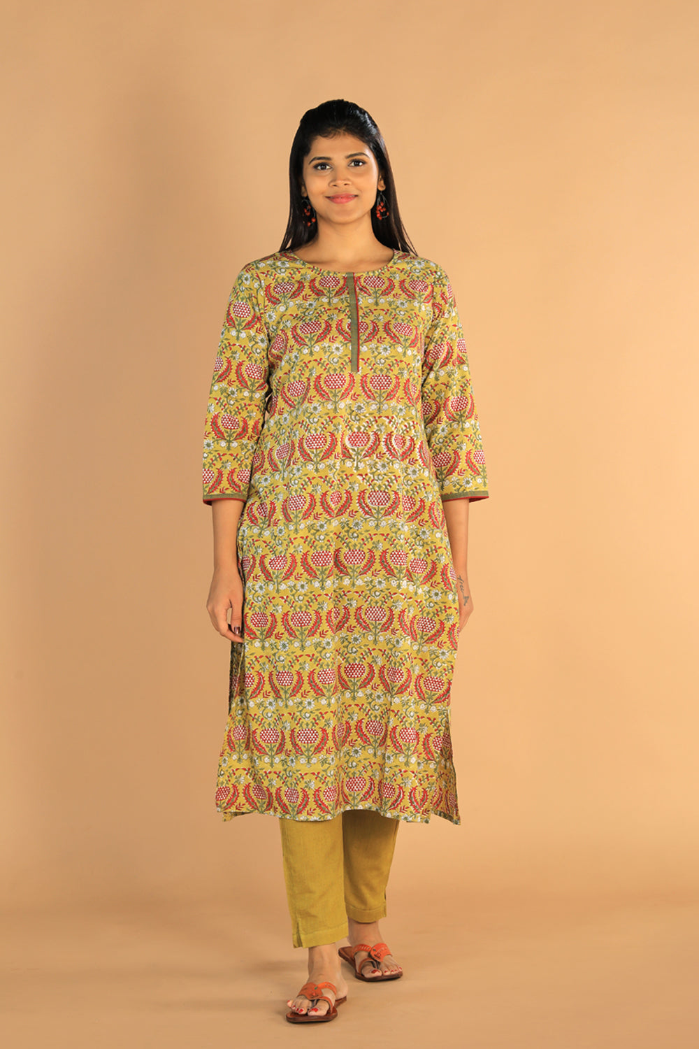 Floral Sanganeri hand block printed cotton dress