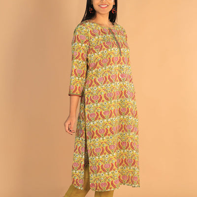 Floral Sanganeri hand block printed cotton dress