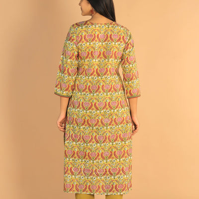 Floral Sanganeri hand block printed cotton dress