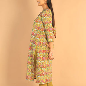 Floral Sanganeri hand block printed cotton dress