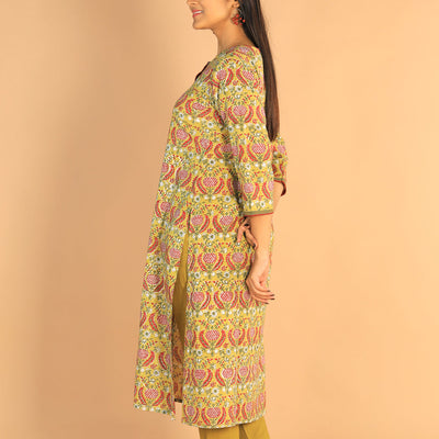 Floral Sanganeri hand block printed cotton dress