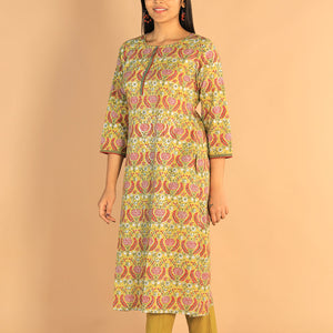 Floral Sanganeri hand block printed cotton dress