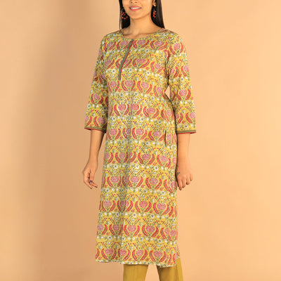 Floral Sanganeri hand block printed cotton dress