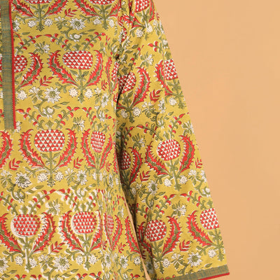 Floral Sanganeri hand block printed cotton dress