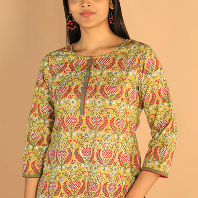 Floral Sanganeri hand block printed cotton dress