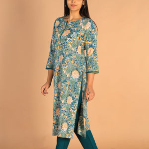 Floral Sanganeri hand block printed cotton dress