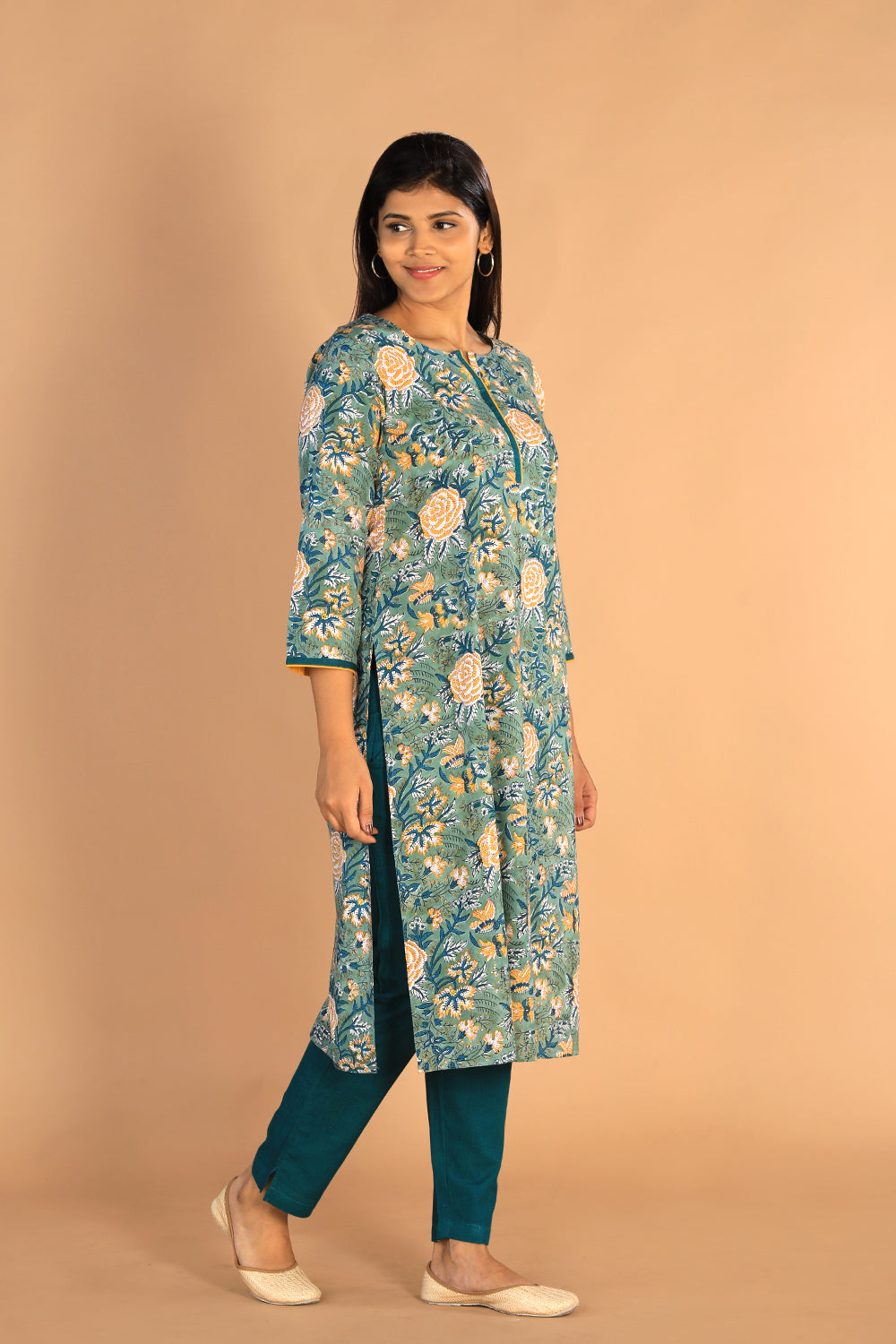 Floral Sanganeri hand block printed cotton dress