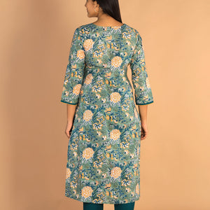 Floral Sanganeri hand block printed cotton dress