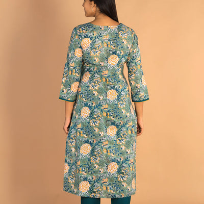 Floral Sanganeri hand block printed cotton dress