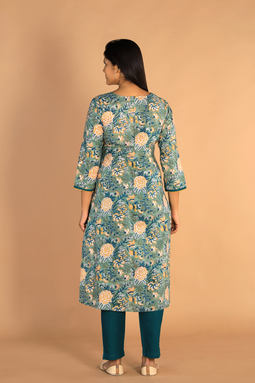 Floral Sanganeri hand block printed cotton dress