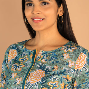 Floral Sanganeri hand block printed cotton dress