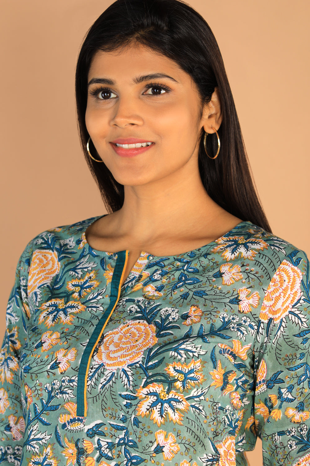 Floral Sanganeri hand block printed cotton dress