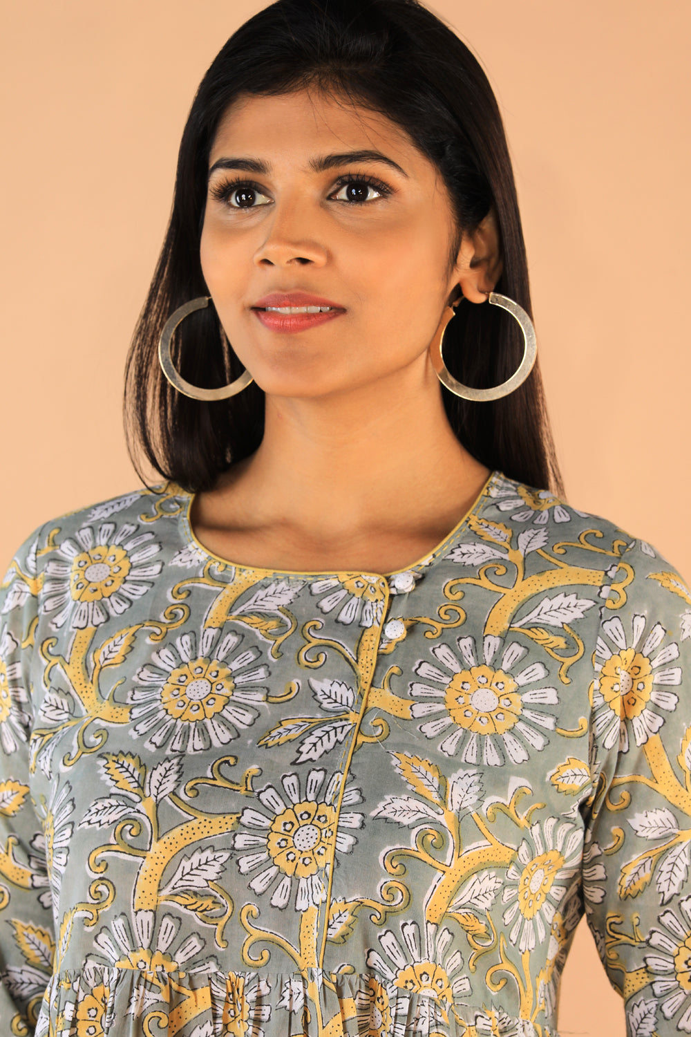 Floral Sanganeri hand block printed cotton dress