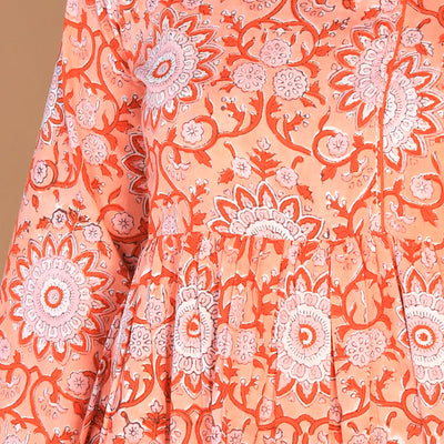 Floral Sanganeri hand block printed cotton dress
