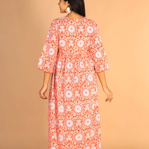 Floral Sanganeri hand block printed cotton dress