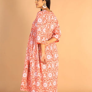 Floral Sanganeri hand block printed cotton dress