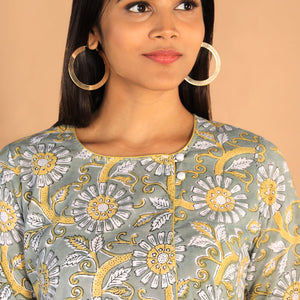 Floral Sanganeri hand block printed cotton dress