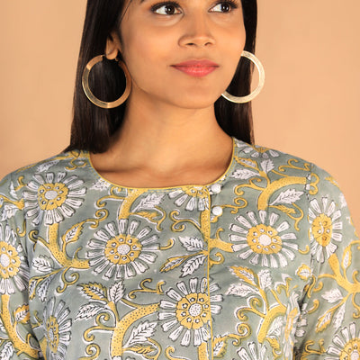Floral Sanganeri hand block printed cotton dress