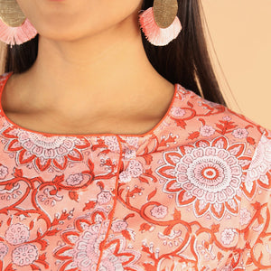 Floral Sanganeri hand block printed cotton dress