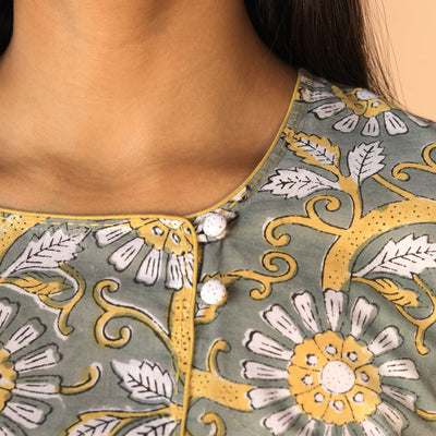Floral Sanganeri hand block printed cotton dress