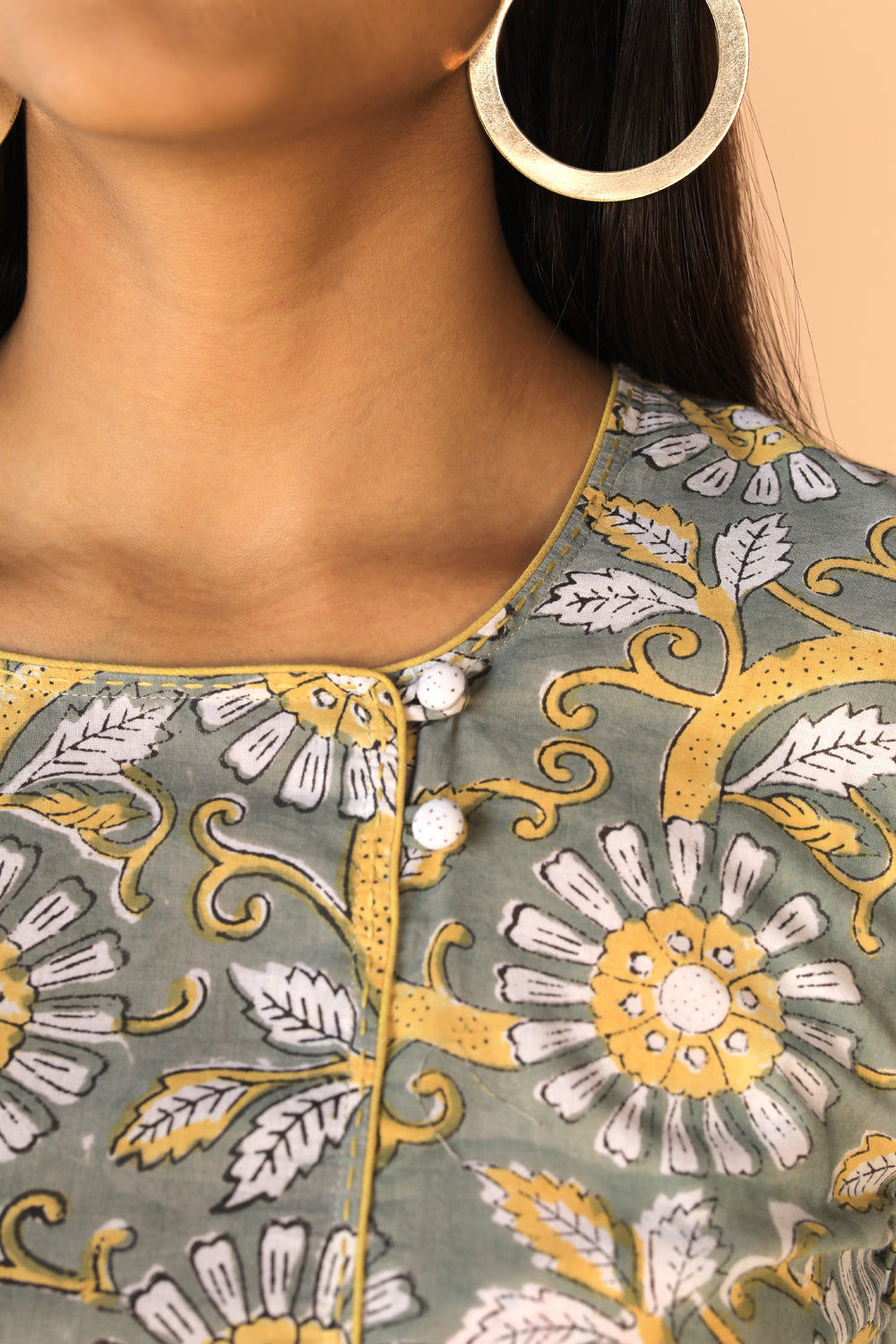 Floral Sanganeri hand block printed cotton dress