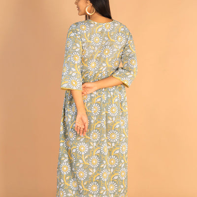 Floral Sanganeri hand block printed cotton dress