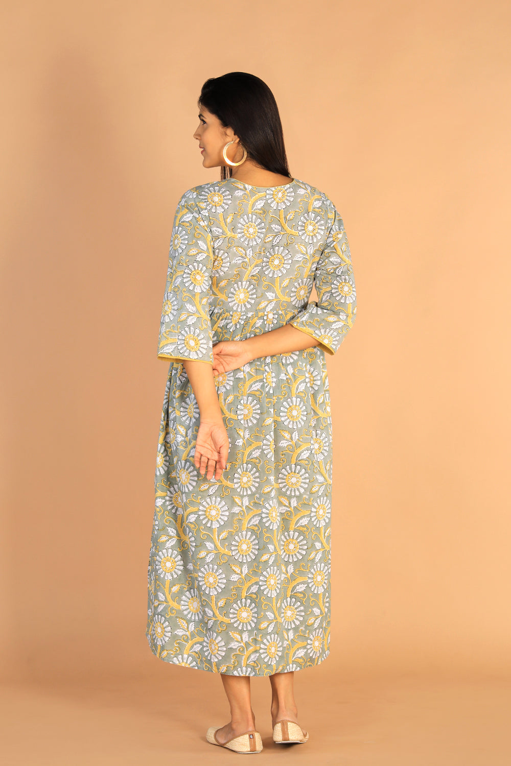 Floral Sanganeri hand block printed cotton dress