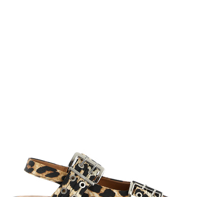 Ganni Leopard Satin Feminine Buckle Slingback