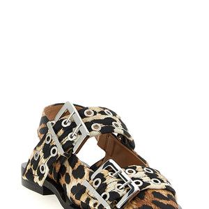 Ganni Leopard Satin Feminine Buckle Slingback