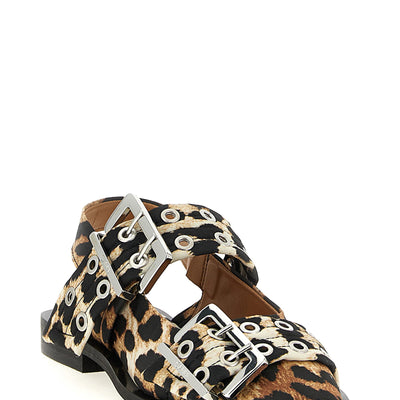 Ganni Leopard Satin Feminine Buckle Slingback