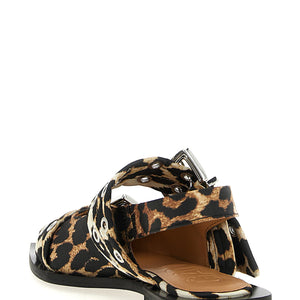 Ganni Leopard Satin Feminine Buckle Slingback