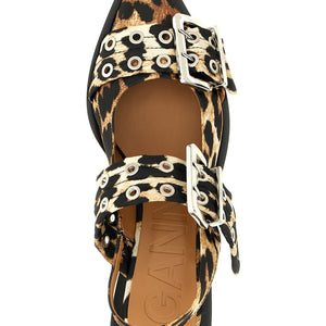 Ganni Leopard Satin Feminine Buckle Slingback