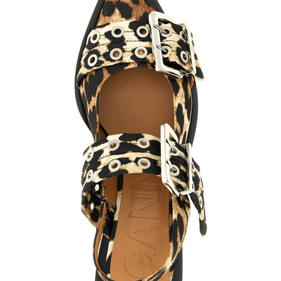 Ganni Leopard Satin Feminine Buckle Slingback