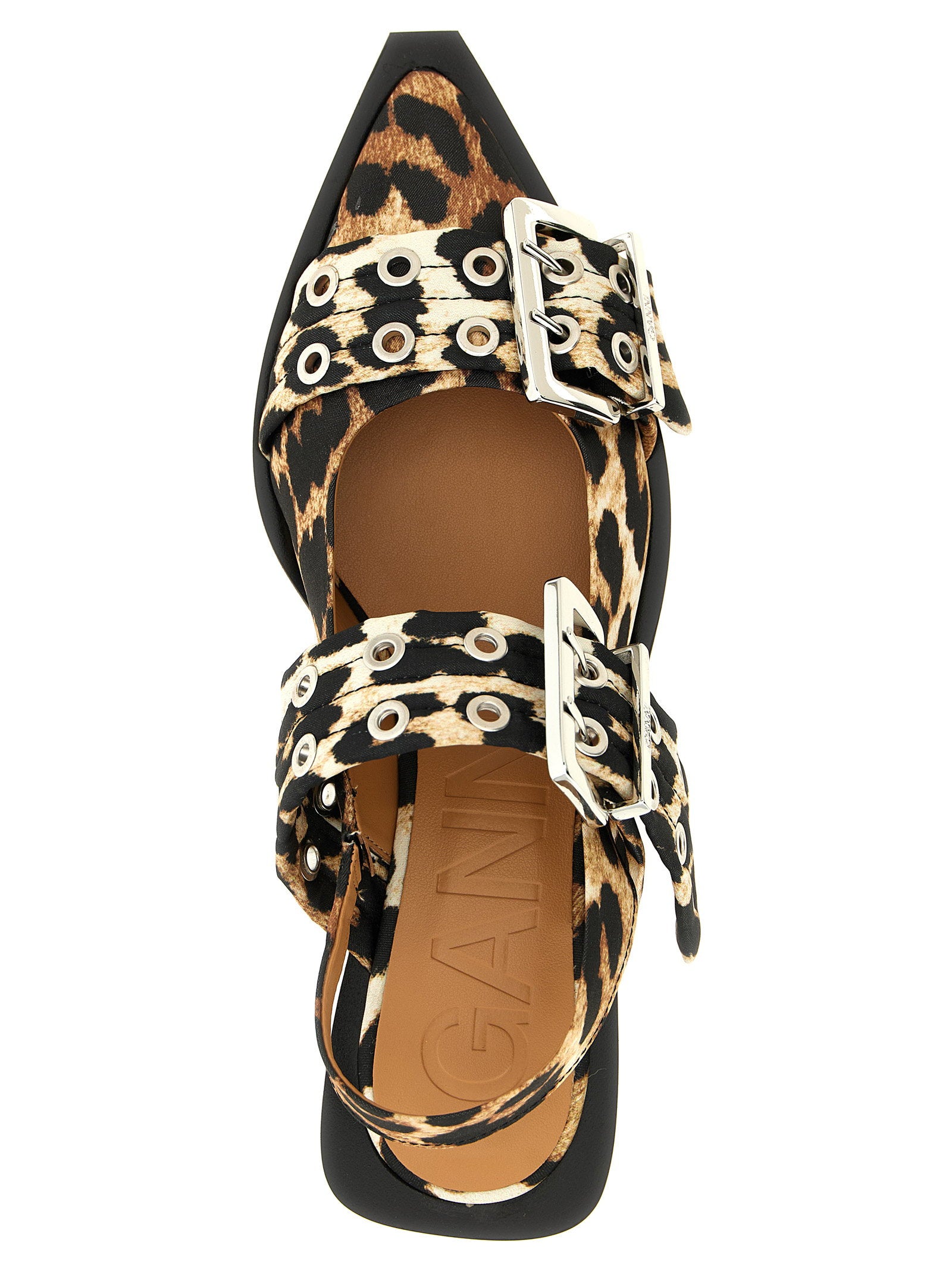 Ganni Leopard Satin Feminine Buckle Slingback
