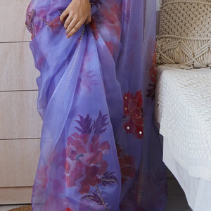 Berry Blue Organza Saree